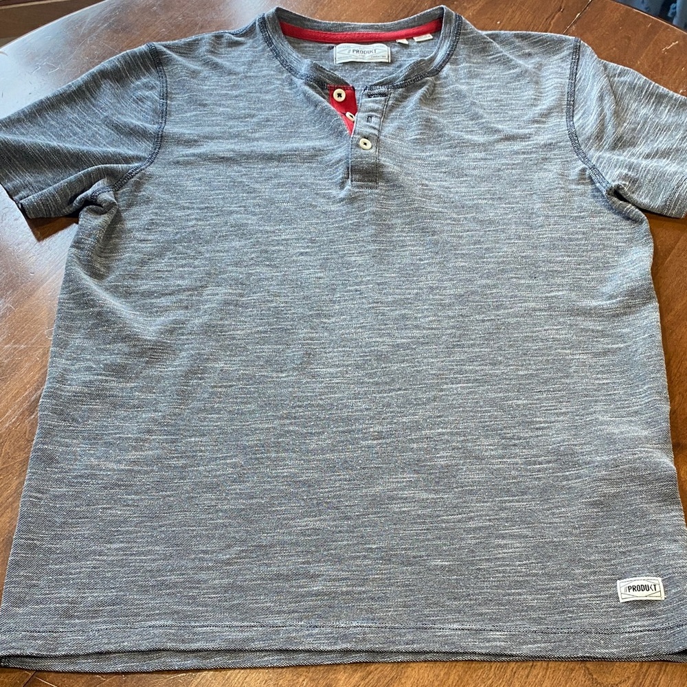 PRODUKT Charcoal Short Sleeve Henley Red Accents Tee M Cotton blend Granddad